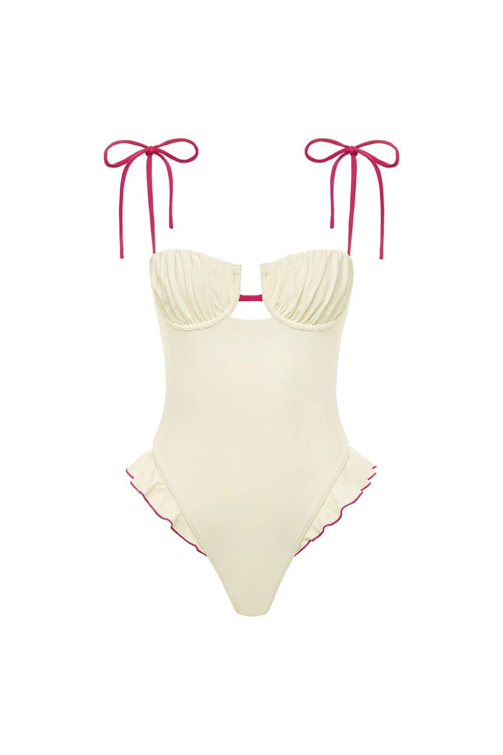 Cream Raspberry Binded Petal Ruffle One-Piece | Montce