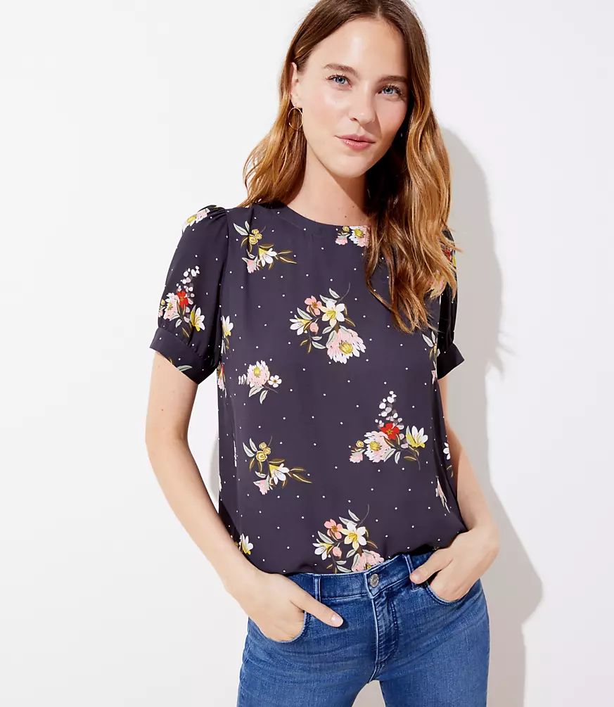 Floral Puff Sleeve Button Back Top | LOFT