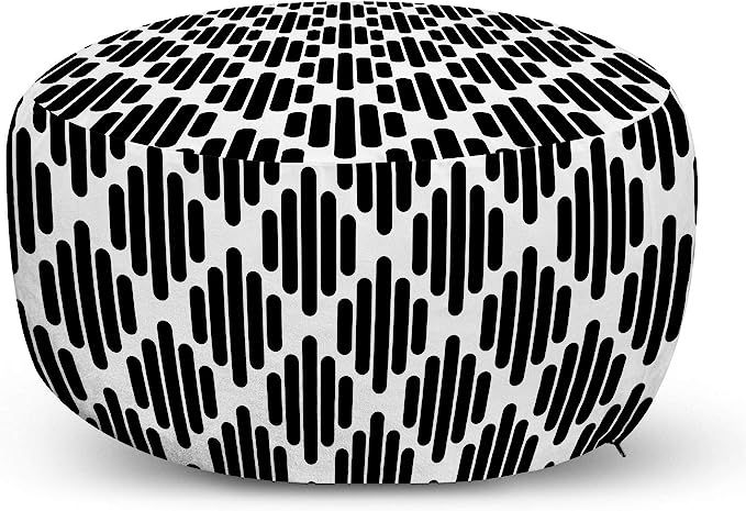 Ambesonne Black and White Ottoman Pouf, Modern Boho Geometric Stripes Pattern Mosaic Style Abstra... | Amazon (US)