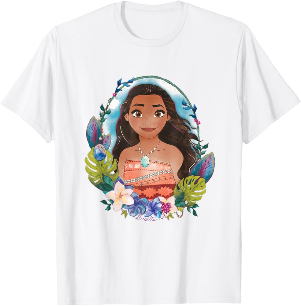 Disney Moana Beautiful Floral Face Portrait Vintage T-Shirt | Amazon (US)