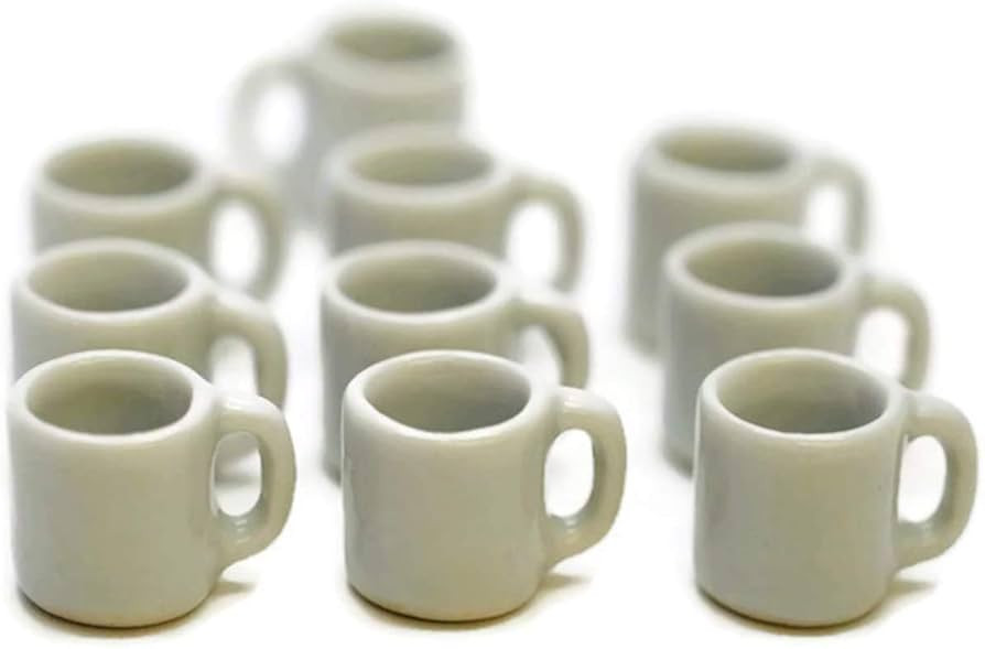 10 White Ceramic Coffee Mug Tea Cup Dollhouse Miniatures Food Kitchen | Amazon (US)