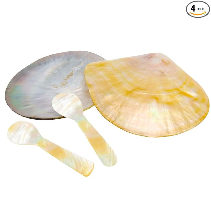 4 PCS Handmade Caviar Server Set,Black/Gold Mother of Pearl Caviar Dish and 2 Pearl Spoon for Cav... | Amazon (US)