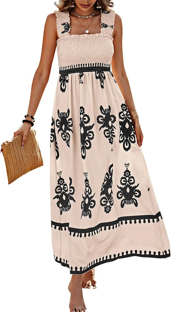 PRETTYGARDEN Womens Summer Boho Maxi Dress 2025 Casual Sleeveless Square Neck Floral Aline Smocke... | Amazon (US)