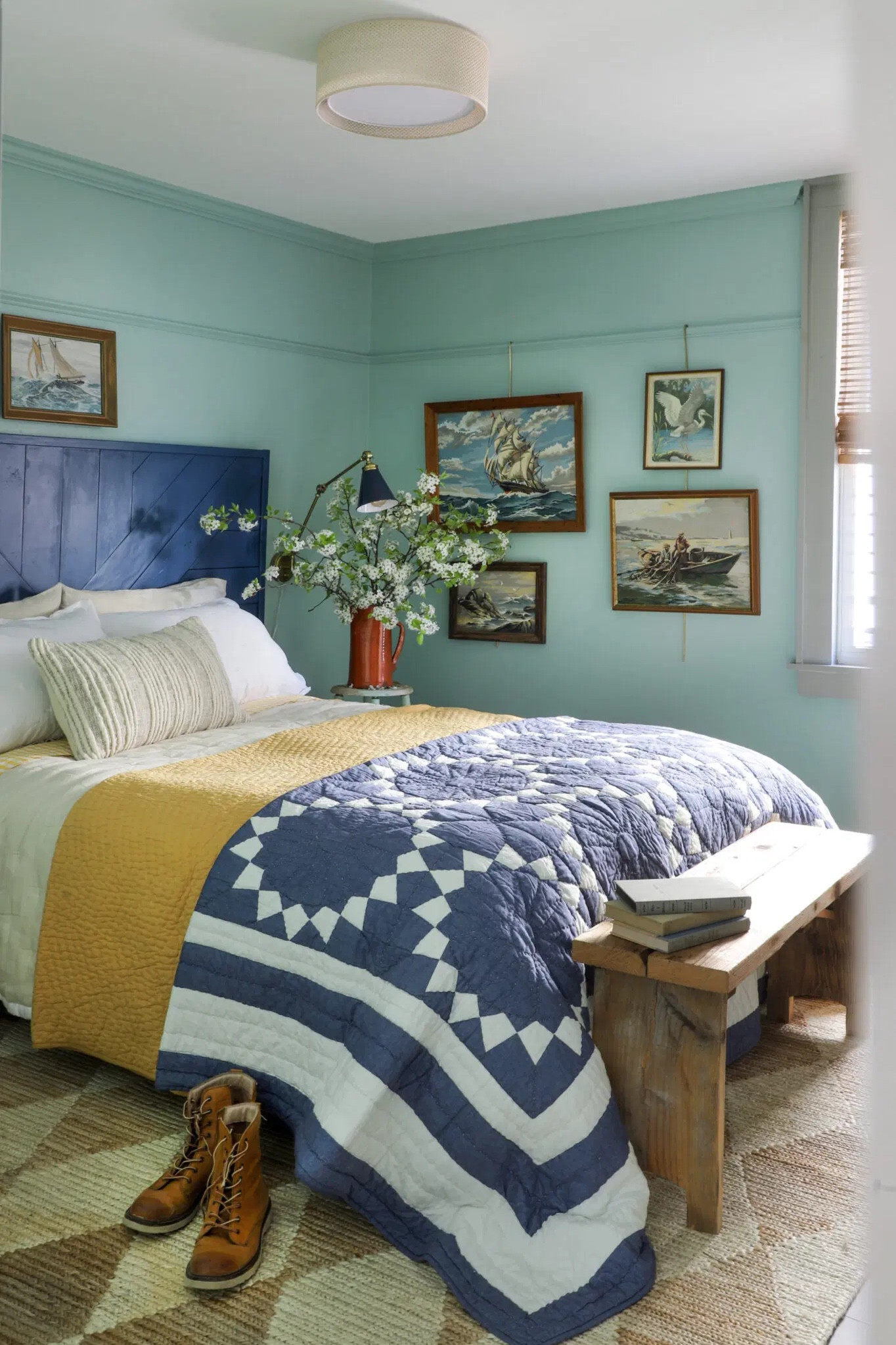 It all started with a mint bobbin I found thrifting…and that inspired me to take a chance at a new, and quite bold wall color. 