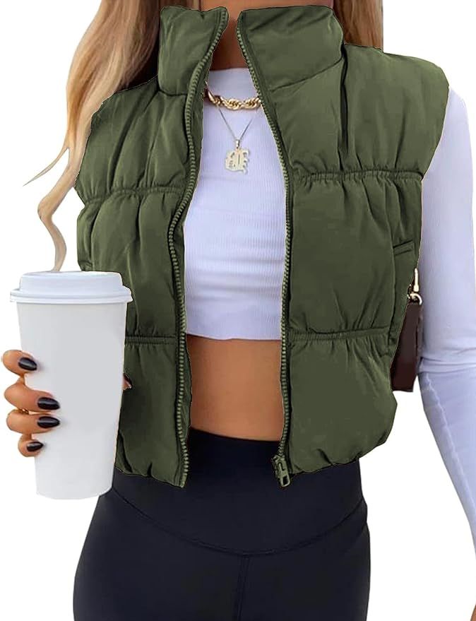 Ameliever Women's Cropped Puffer Vest Winter Zip Up Stand Collar Sleeveless Bubble Vest | Amazon (US)