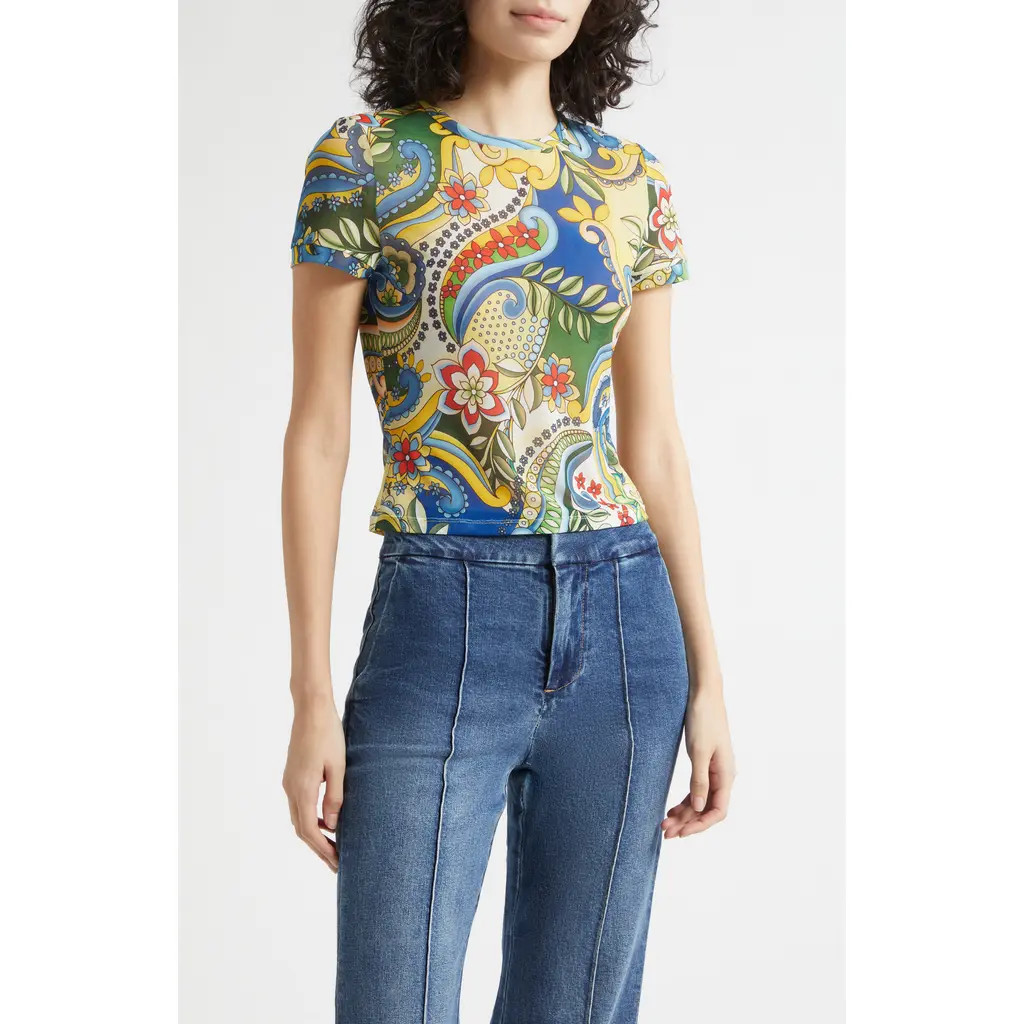 Alice + Olivia Tess Stretch Mesh T-Shirt in Heat Wave at Nordstrom, Size X-Small | Nordstrom