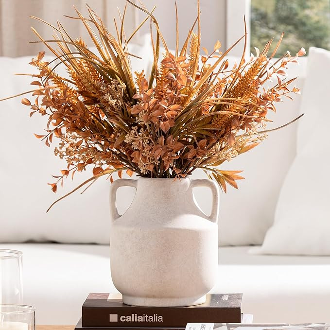 Mitt&Ditt Ceramic Flower Vase with Handles, 8 inch Tall Off-White Vase, Decorative Terracotta Vas... | Amazon (US)