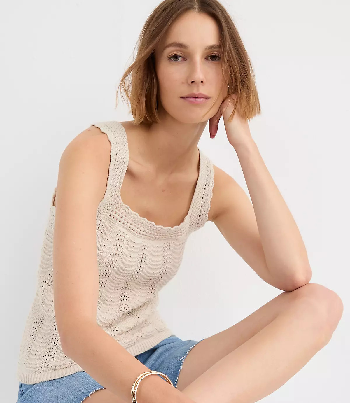 Scalloped Square Neck Sweater Tank Top | LOFT