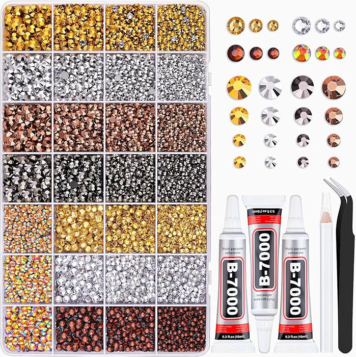 20000Pcs Metallic Rhinestones for Bedazzling Kit with 3Pcs B7000 Jewelry Glue, Resin Rhinestones ... | Amazon (US)
