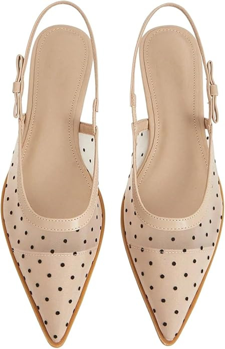 BEAUDRM Women's Polka Dots Flat Slingback Shoes Pointed Toe Elegant Dressy Wedding Guest Party Sh... | Amazon (US)