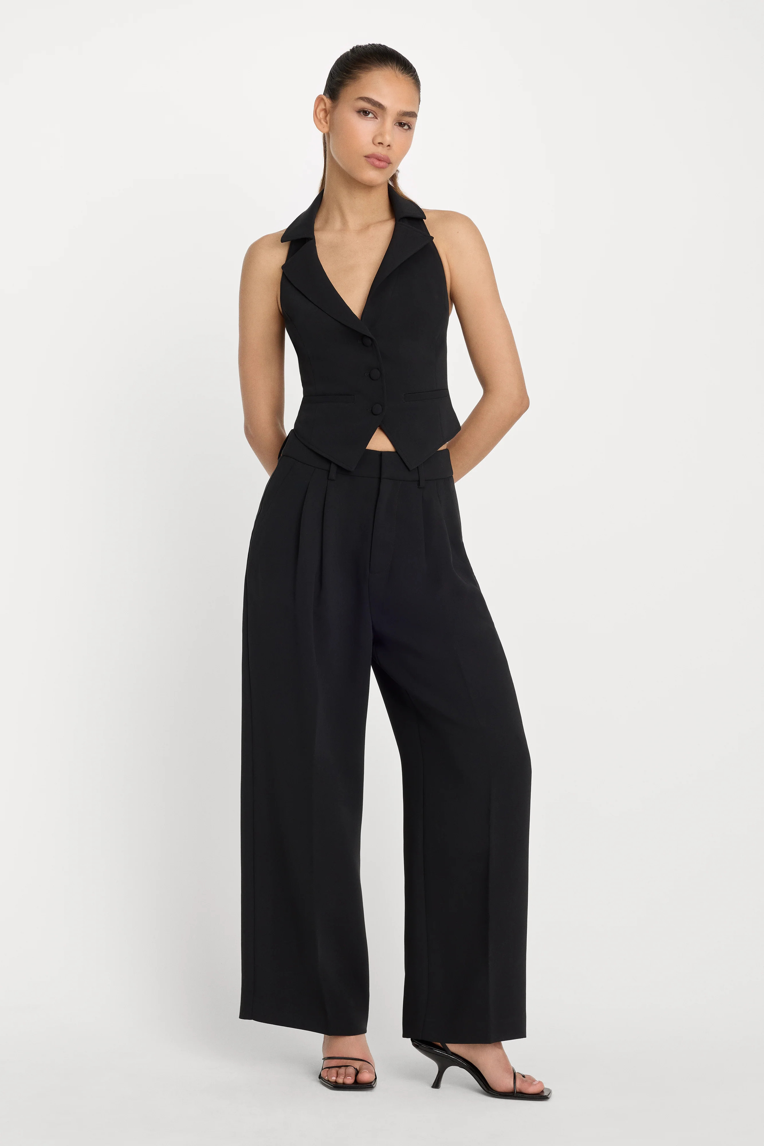 LUXE SUITING HALTER VEST | BLACK001 - GOOD AMERICAN | Good American