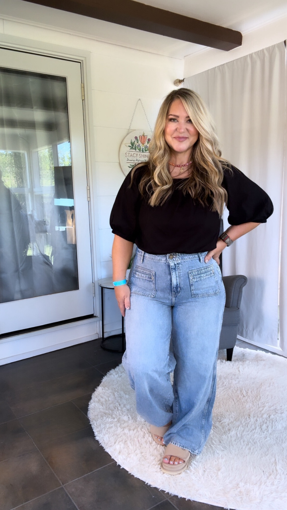 Top size large (could do a medium) 
Jeans size 14 regular  true to size but could do the petite length too 
Sandals tts

#LTKMidsize #LTKOver40 #LTKStyleTip