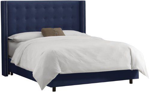 Skyline Furniture Nail Button Tufted Wingback King Bed in Velvet Navy | Amazon (US)
