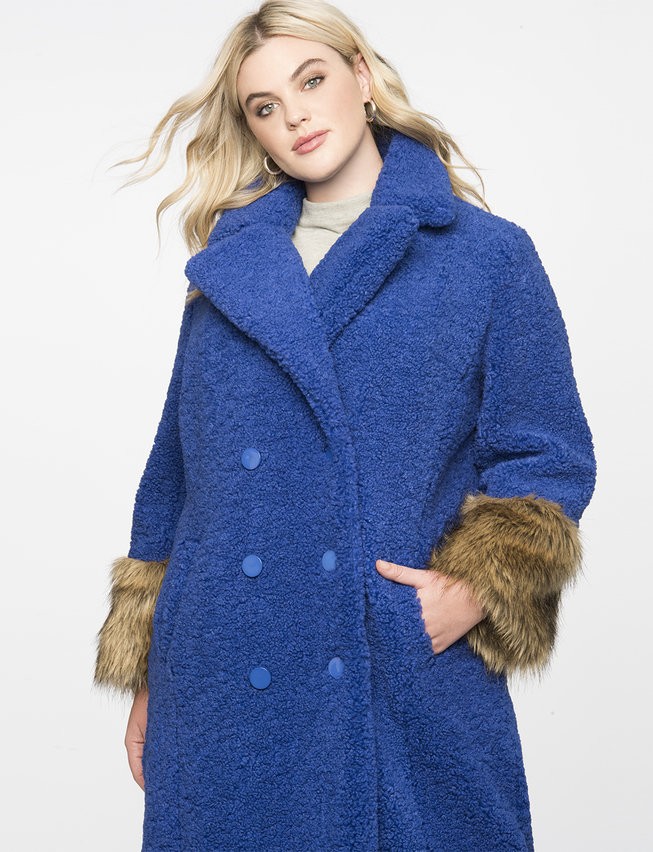 Boucle Coat With Fur Cuffs | ELOQUII