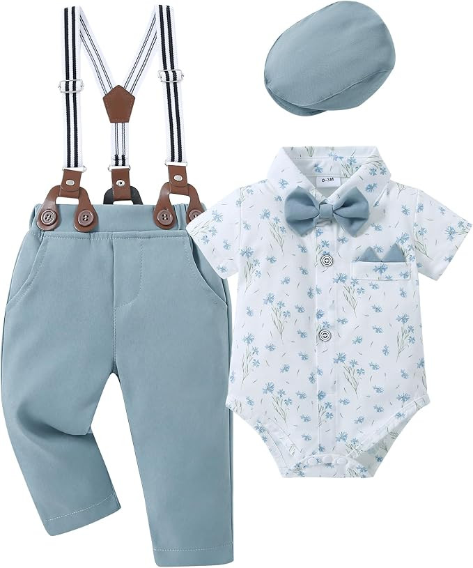 YALLET Baby Boy Clothes Suit Newborn Infant Gentleman Outfits, Formal Dress Shirt+Bowtie+Suspende... | Amazon (US)
