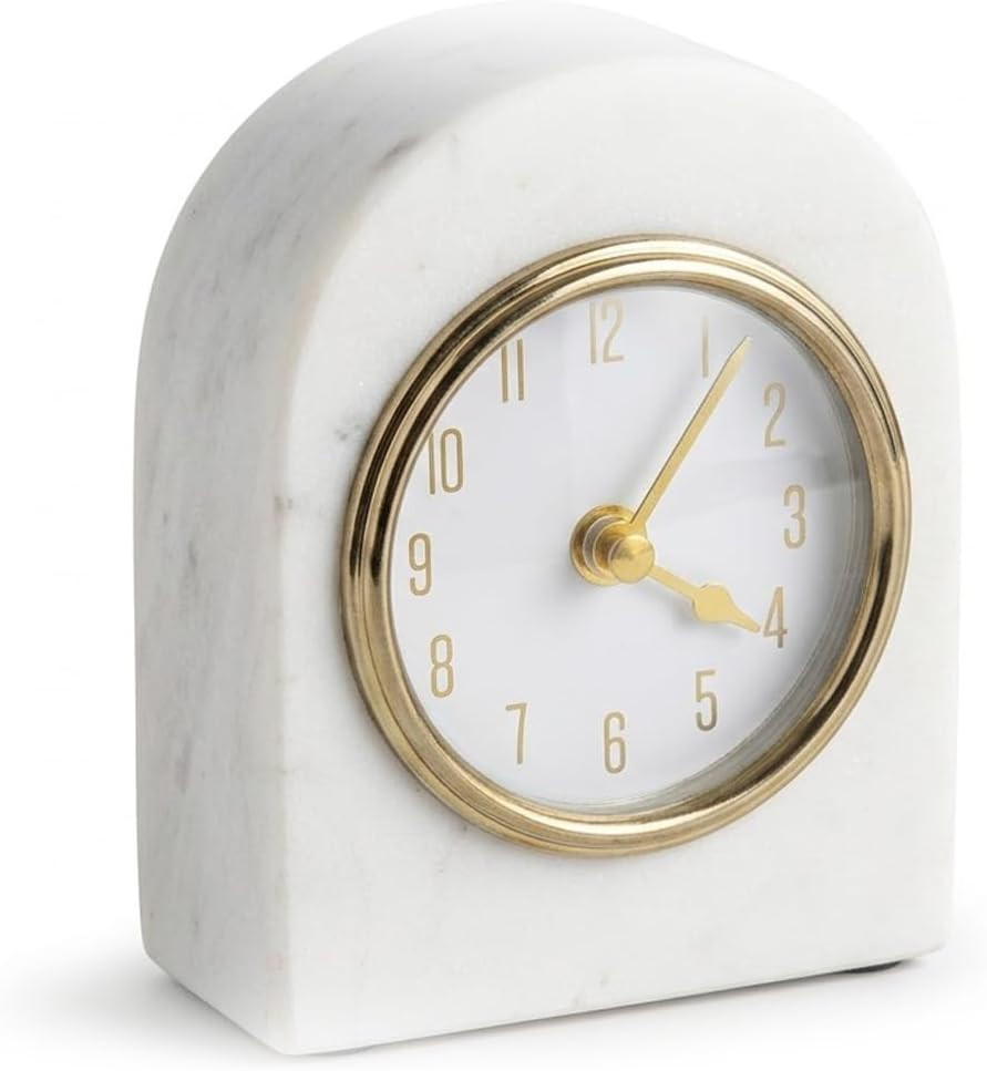 Elanze Designs Marble Tabletop Clock, 6 Inch Decorative Desk Clock with White Natural Marble and Gold Finish, Modern Shelf Décor | Amazon (US)