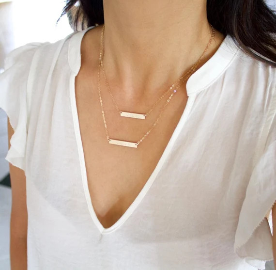 Double Bar Necklace//Personalzied Name Plate//Layering Necklace//Set of Two Nameplate//Engraved//... | Etsy (US)