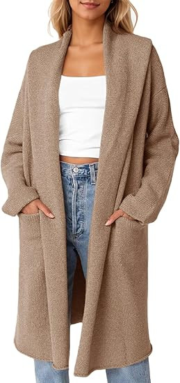 Saodimallsu Womens Oversized Long Cardigan Hooded Chunky Knit Open Front Sweaters with Pockets | Amazon (US)