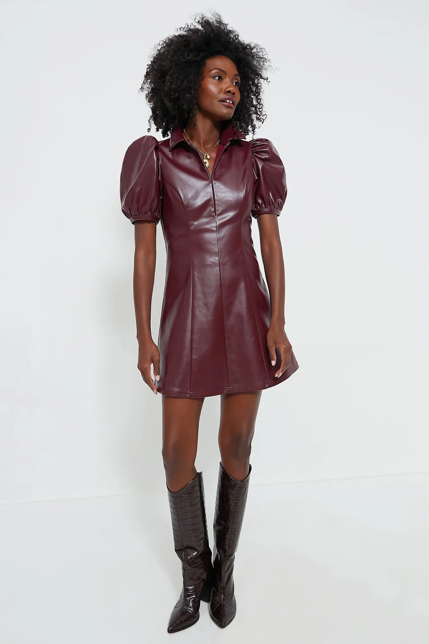 Burgundy Front Zip Faux Leather Mini Dress | Tuckernuck (US)