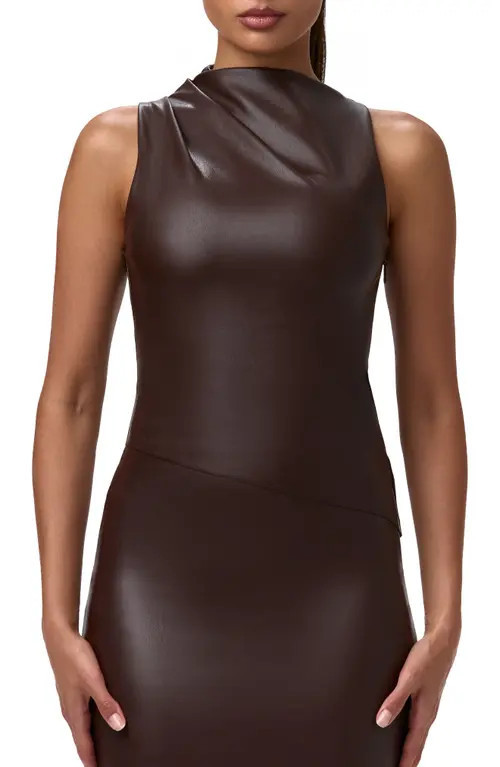 Naked Wardrobe Asymmetric Faux Leather Top in Dark Chocolate at Nordstrom, Size Small | Nordstrom