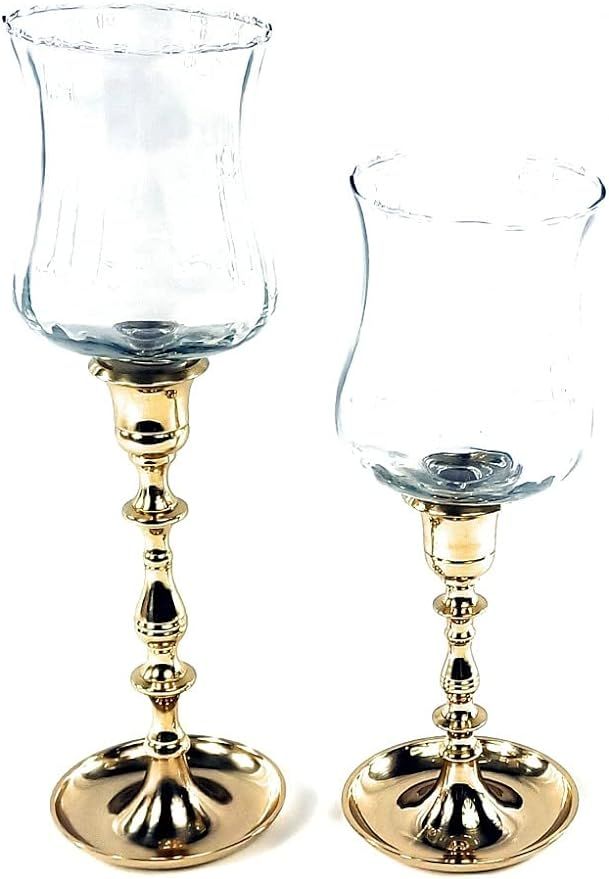 3SCompany Long Stem Solid Brass Shiny Gold Fluted Tulip Hurricane Set of 2 Candle Holders 9 inch ... | Amazon (US)
