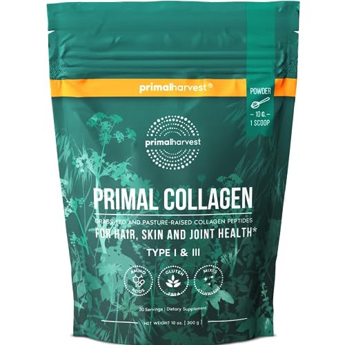 Primal Harvest Collagen Powder for Women or Men Primal Collagen Peptides Powder Type I & III, 10 Oz Collagen Protein Powder for Hair, Skin, Nails (Single, Original) | Amazon (US)