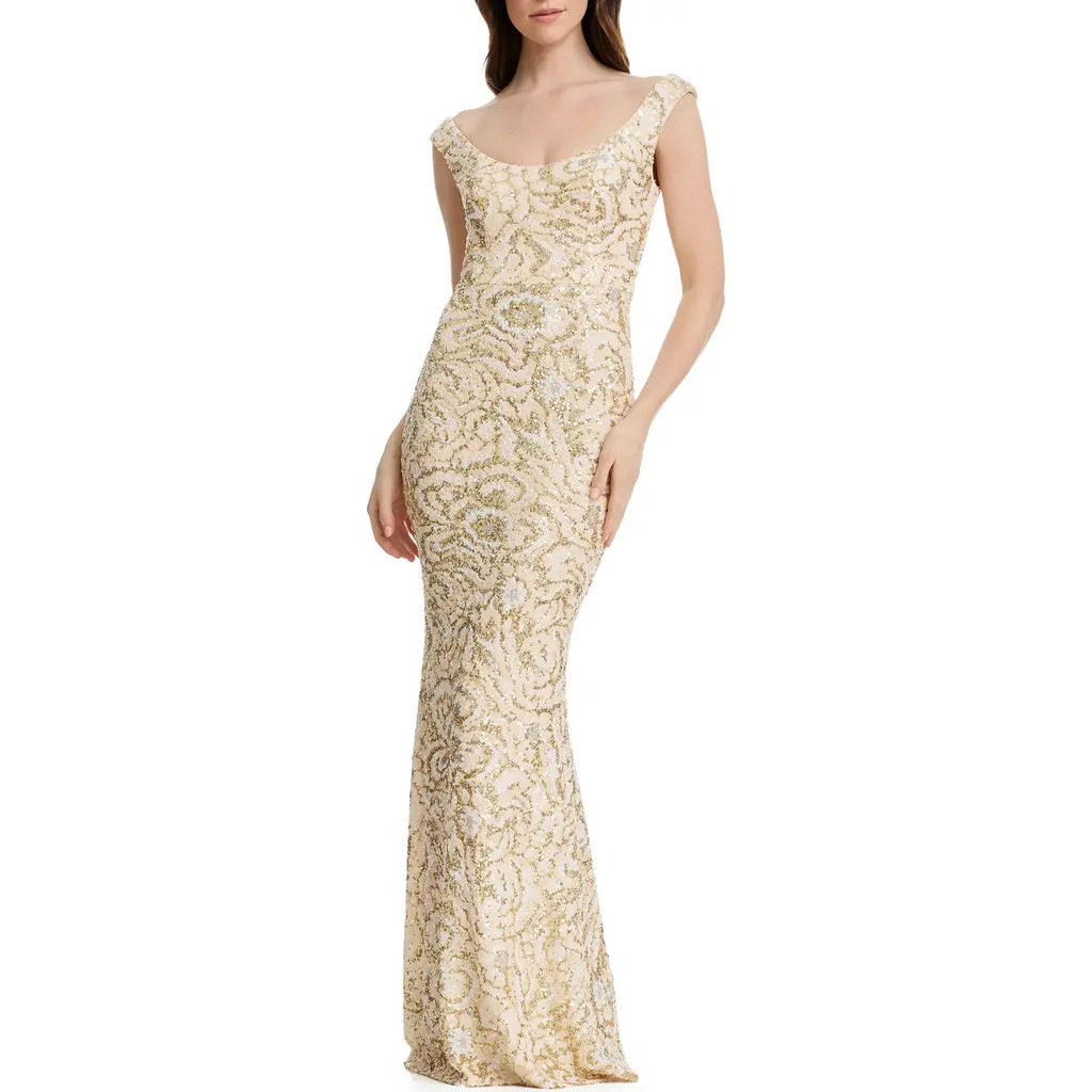 Dress the Population Josie Sequin Floral Mermaid Gown in Cream Multi at Nordstrom, Size Large | Nordstrom