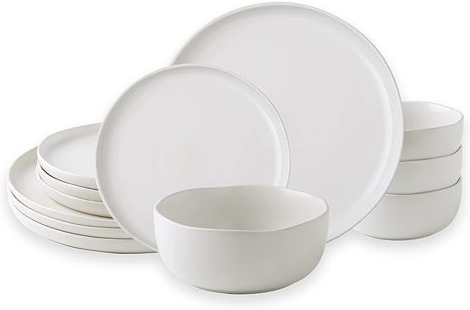 AmorArc Ceramic Dinnerware Sets,Wavy Rim Stoneware Plates and Bowls Sets,Highly Chip and Crack Re... | Amazon (US)