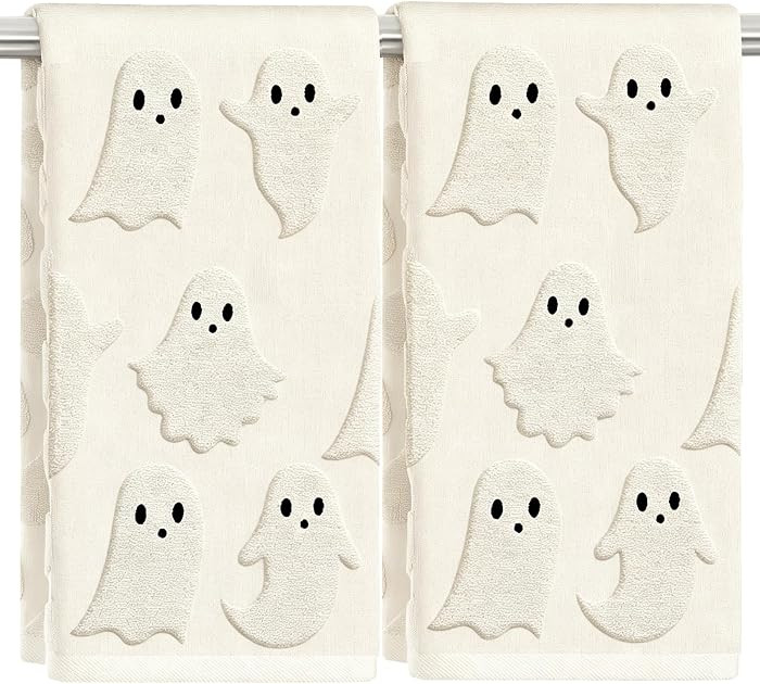2 Pack Halloween Hand Towels 100% Cotton Jacquard Ghost Halloween Kitchen Towels White Bathroom T... | Amazon (US)