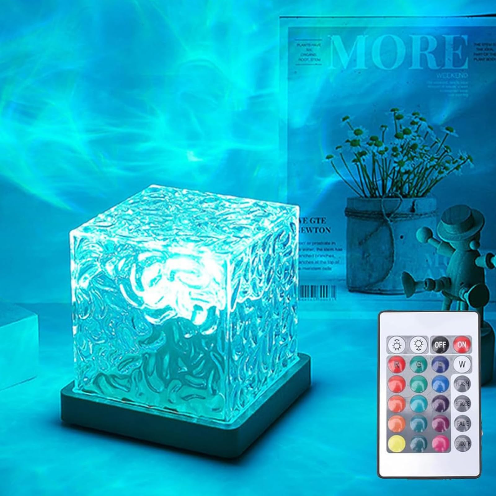 Ocean Wave Projector Light, 16-Color LED Cube Lamp & Remote, 3D Holographic Water Ripple, Romanti... | Amazon (US)