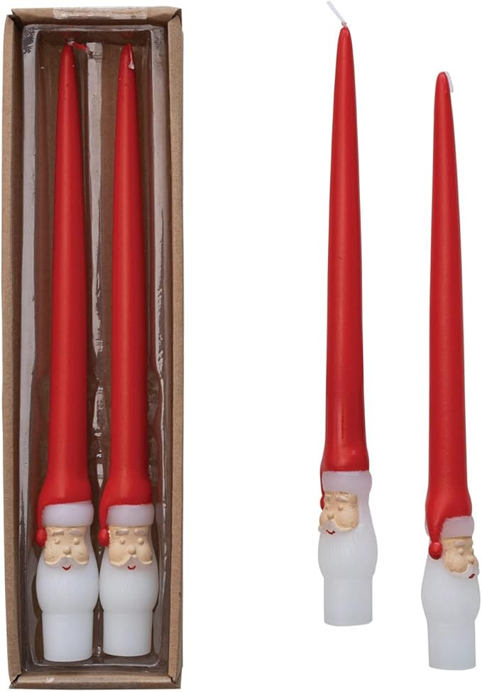 Creative Co-Op 10' H Unscented Santa Taper Candles in Box, Red & White, Set of 2 (Approximate Bur... | Amazon (US)