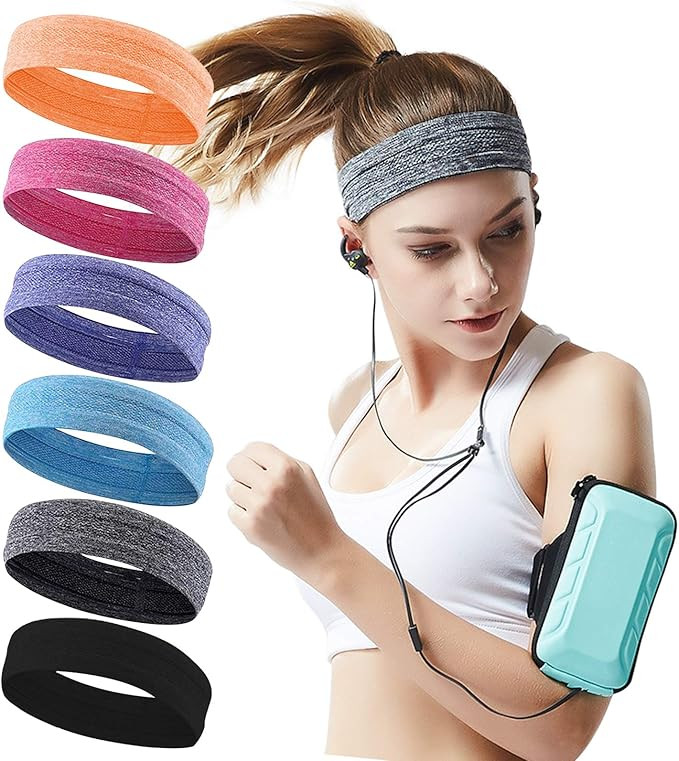 6Pack Sweat Bands Headbands for Women Workout, Women's Fashion Non Slip Headband, Moisture Wickin... | Amazon (US)