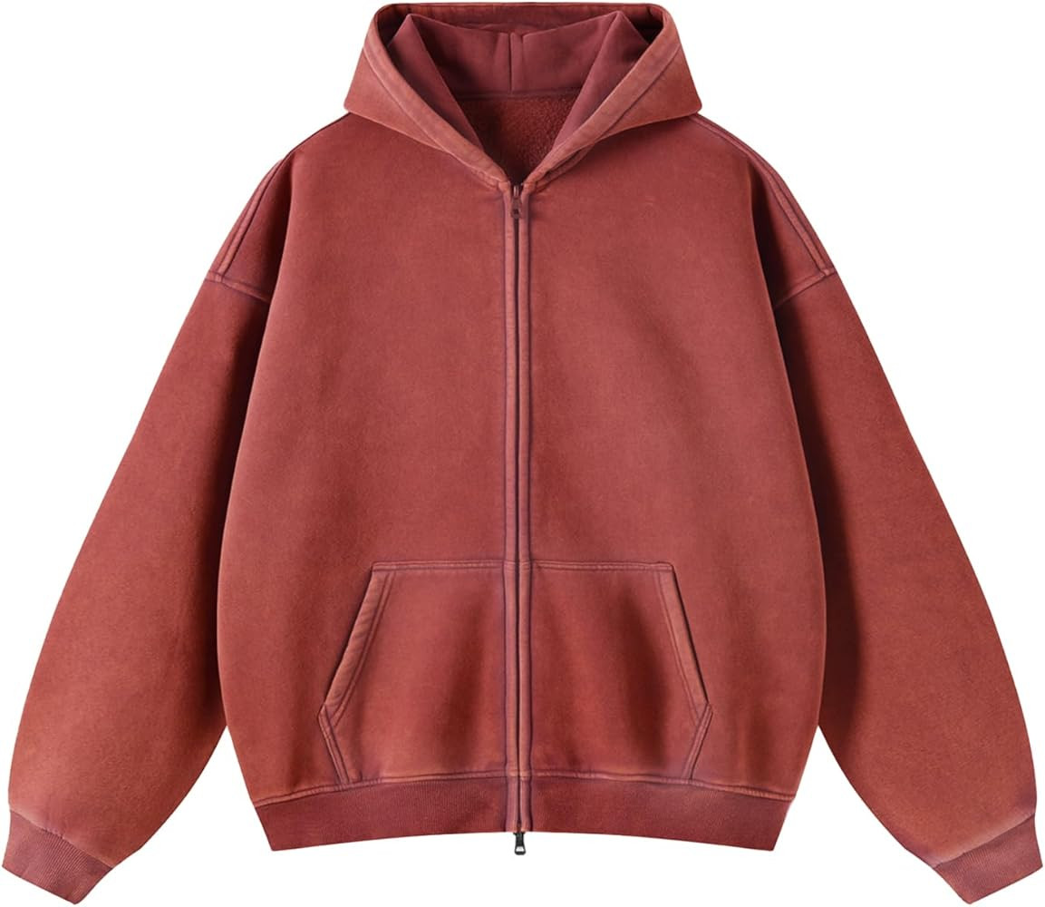 Womens Fleece Hoodies Sweatshirt Double Zip Up Oversized Acid Wash Cotton Hoodies Vintage Winter ... | Amazon (US)