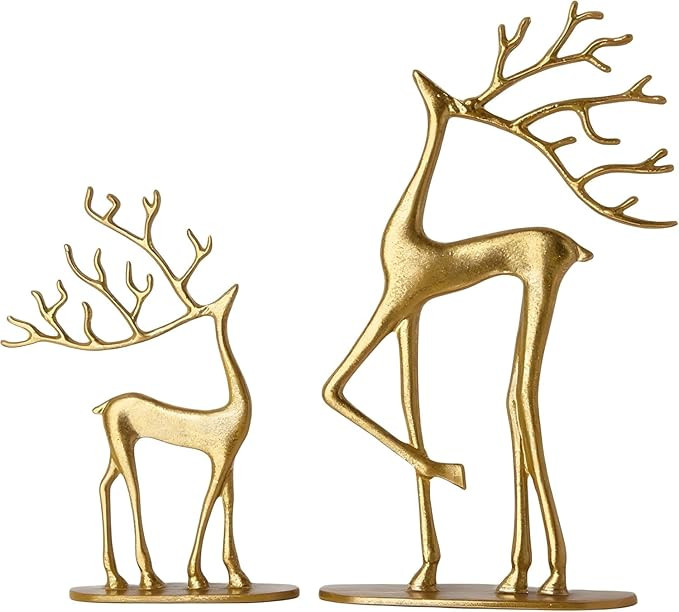 Reindeer Christmas Decor, Gold Metal Reindeer Figurines, Modern Minimalist Xmas Sculpture, Elegan... | Amazon (US)