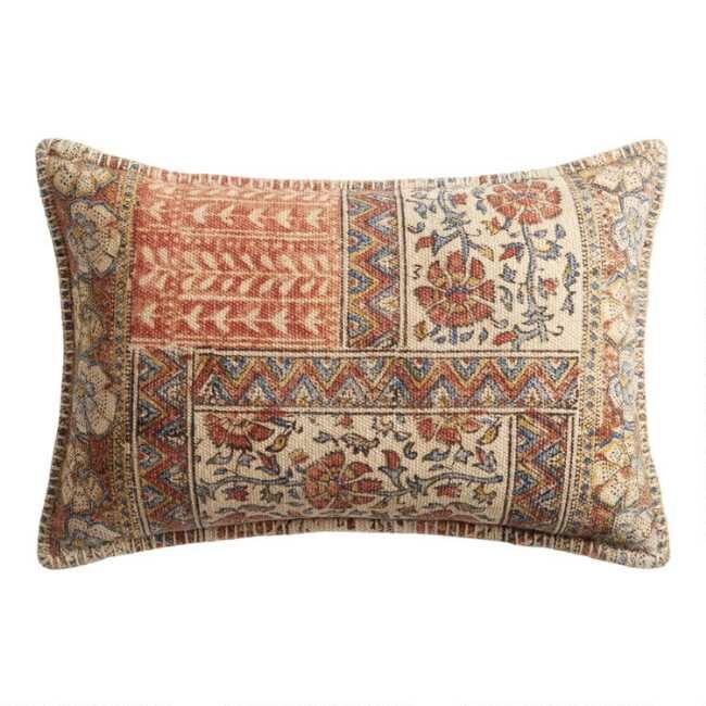 Oversized Rust And Blue Kalamkari Jaipur Lumbar Pillow | World Market