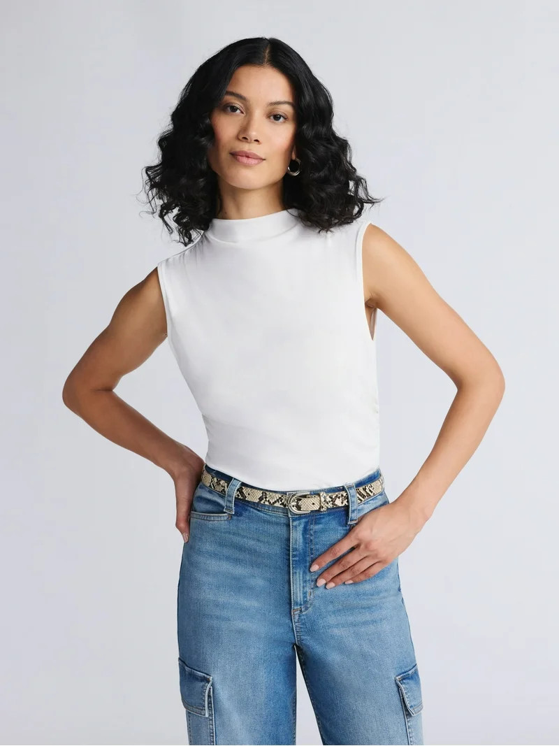 Sofia by Sofia Vergara Women's Mock Neck Ruched Tank Top, Sizes XS-XXXL | Walmart (US)