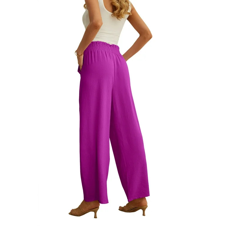 JWD Women's Wide Leg Pants With Pockets High Waist Adjustable Knot Loose Casual Trousers Business... | Walmart (US)