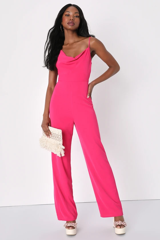 Alluring Extravagance Fuchsia Asymmetrical Cowl Neck Jumpsuit | Lulus (US)