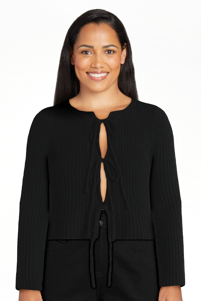 No Boundaries Bow-Tie Ribbed Cardigan, Women's - Walmart.com | Walmart (US)