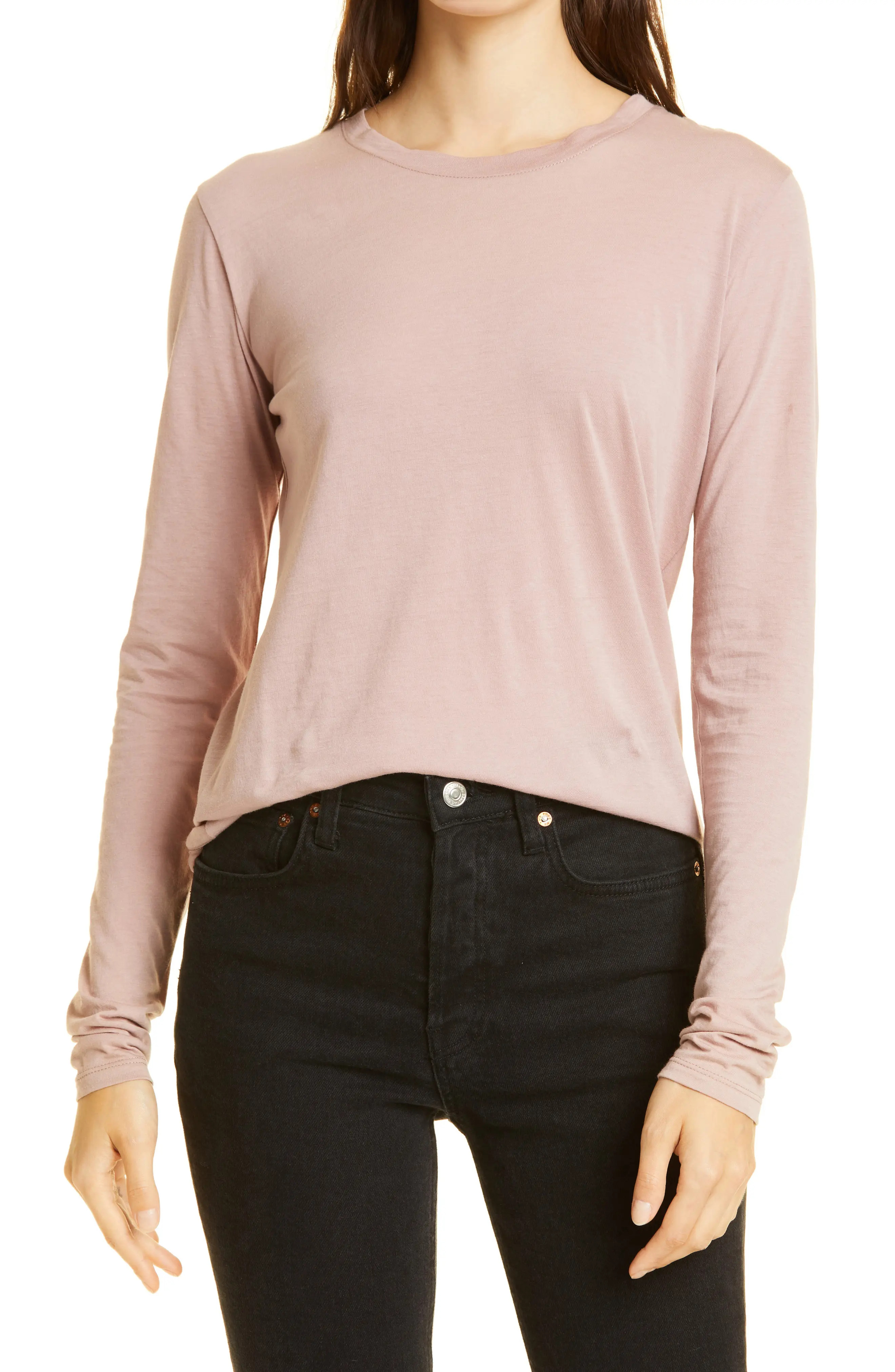 Vince Essential Long Sleeve T-Shirt, Size Large in Pink Shell at Nordstrom | Nordstrom