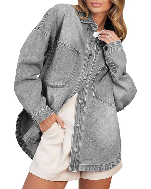 Astylish Women Jean Shirt Long Sleeve Button Down Chambray Denim Light Jackets | Amazon (US)