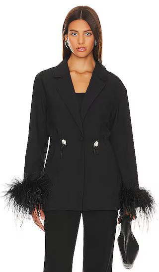 Girl With Pearl Button Blazer With Feathers in Black | Revolve Clothing (Global)