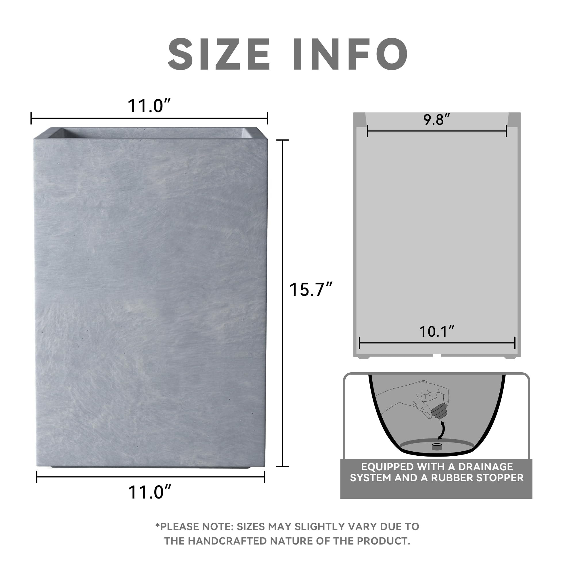 Kante 15.7" H Tall Rectangular Concrete Planters, Outdoor Indoor Lightweight Plant Pots with Drai... | Amazon (US)