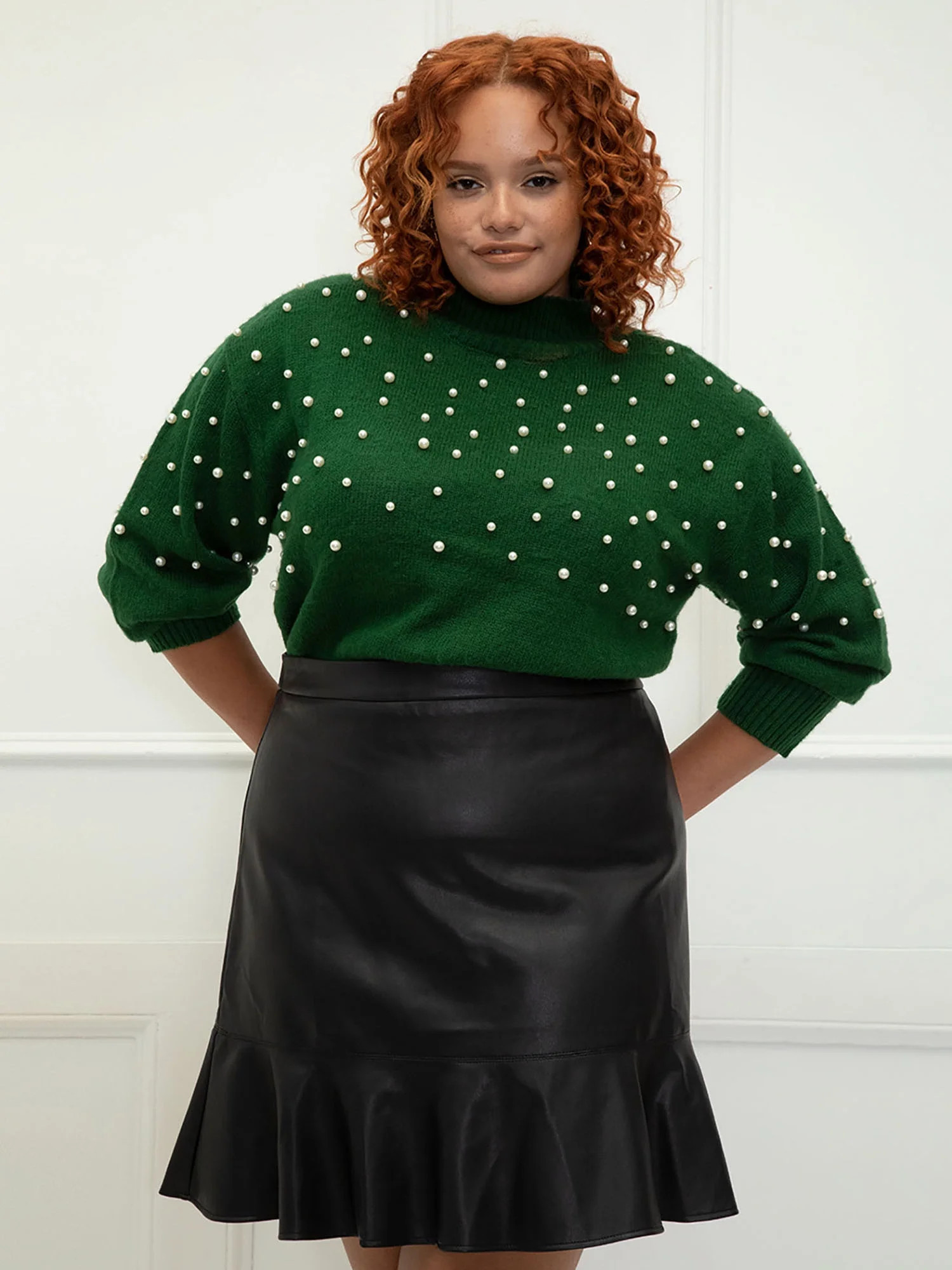 ELOQUII Elements Women's Plus Size Pearl Embellished Sweater - Walmart.com | Walmart (US)
