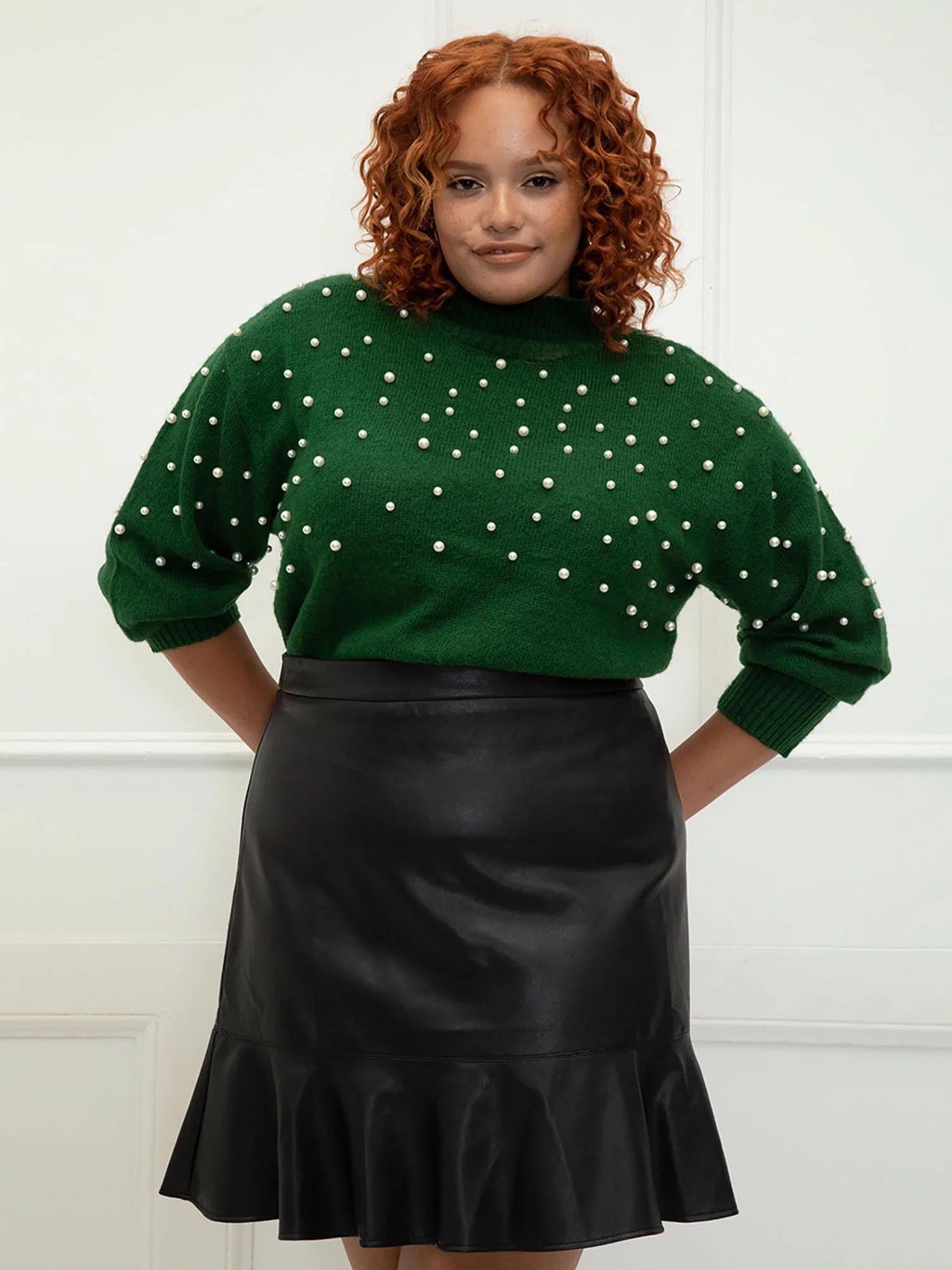 ELOQUII Elements Women's Plus Size Pearl Embellished Sweater - Walmart.com | Walmart (US)