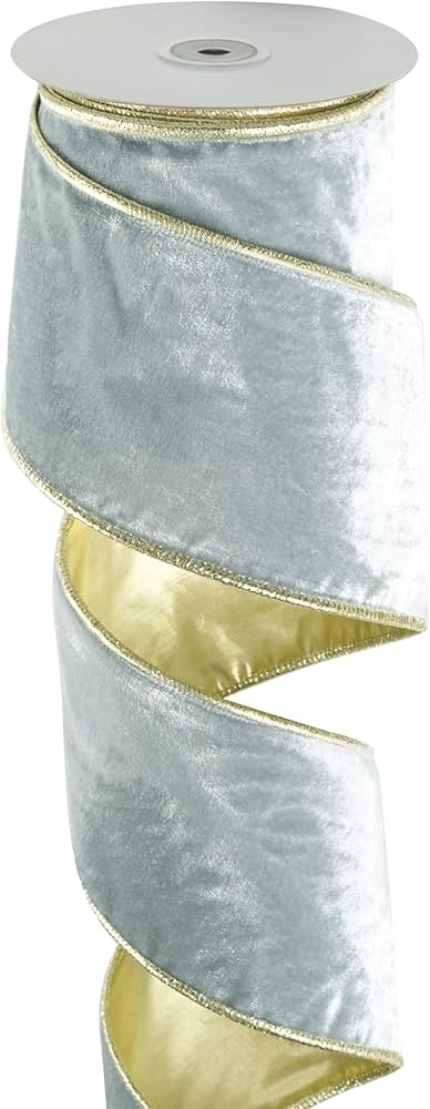 Dusty Blue Wired Ribbon 4 Inch x 10 Yards Blue Velvet Ribbon with Gold Backside, Blue and Gold Wi... | Amazon (US)