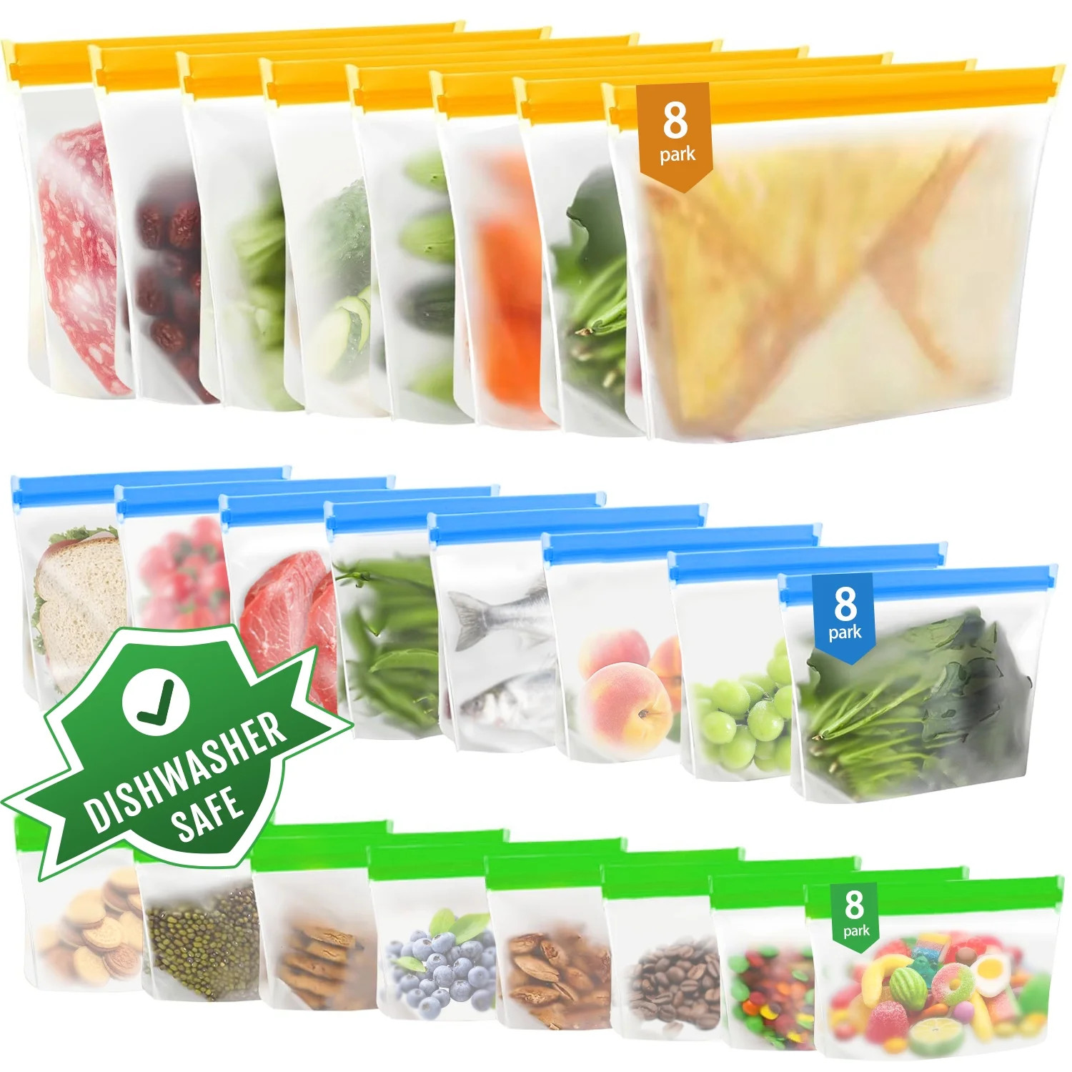 24 Pack Food Storage Bag, Freezer Bags , Reusable Silicone Storage Bags BPA Free (24Pack-8 Gallon... | Walmart (US)