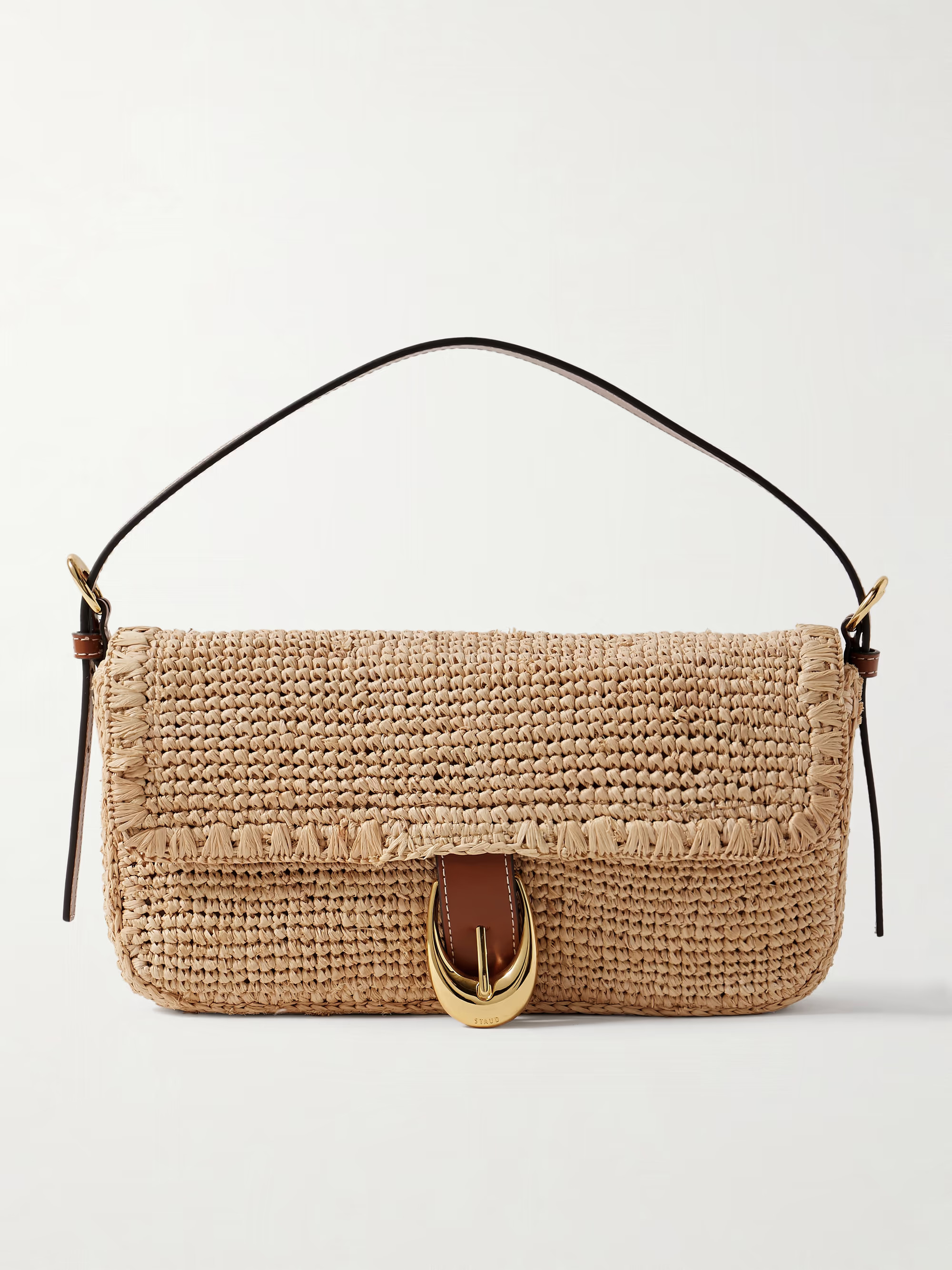Harlow buckled leather-trimmed raffia shoulder bag | NET-A-PORTER (US)