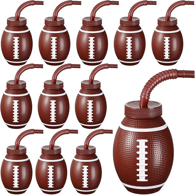 12 Set Football Ball Cups with Straws and Lids, 10 oz Toddler Plastic Reusable Super Football Par... | Amazon (US)