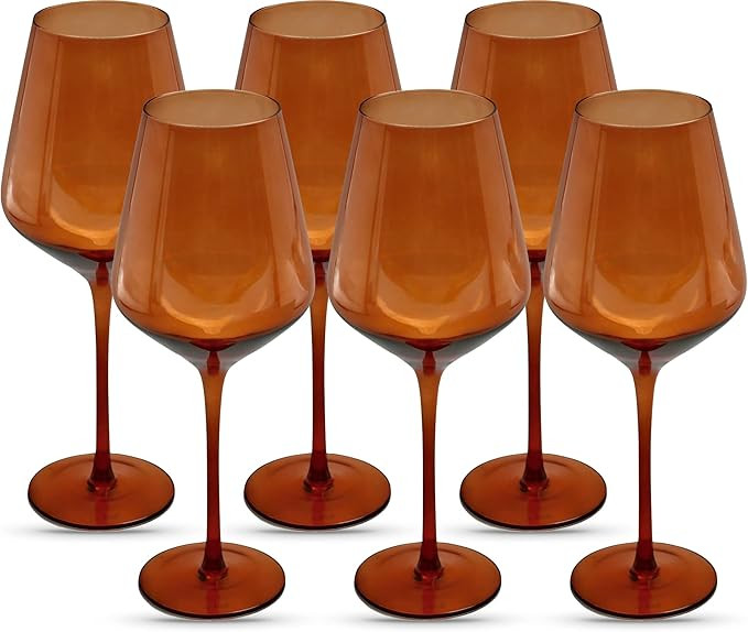 Saludi Original Dark Orange Leaf Wine Glasses, 16.5oz (Set of 6) Stemmed Single Color Rust Terrac... | Amazon (US)